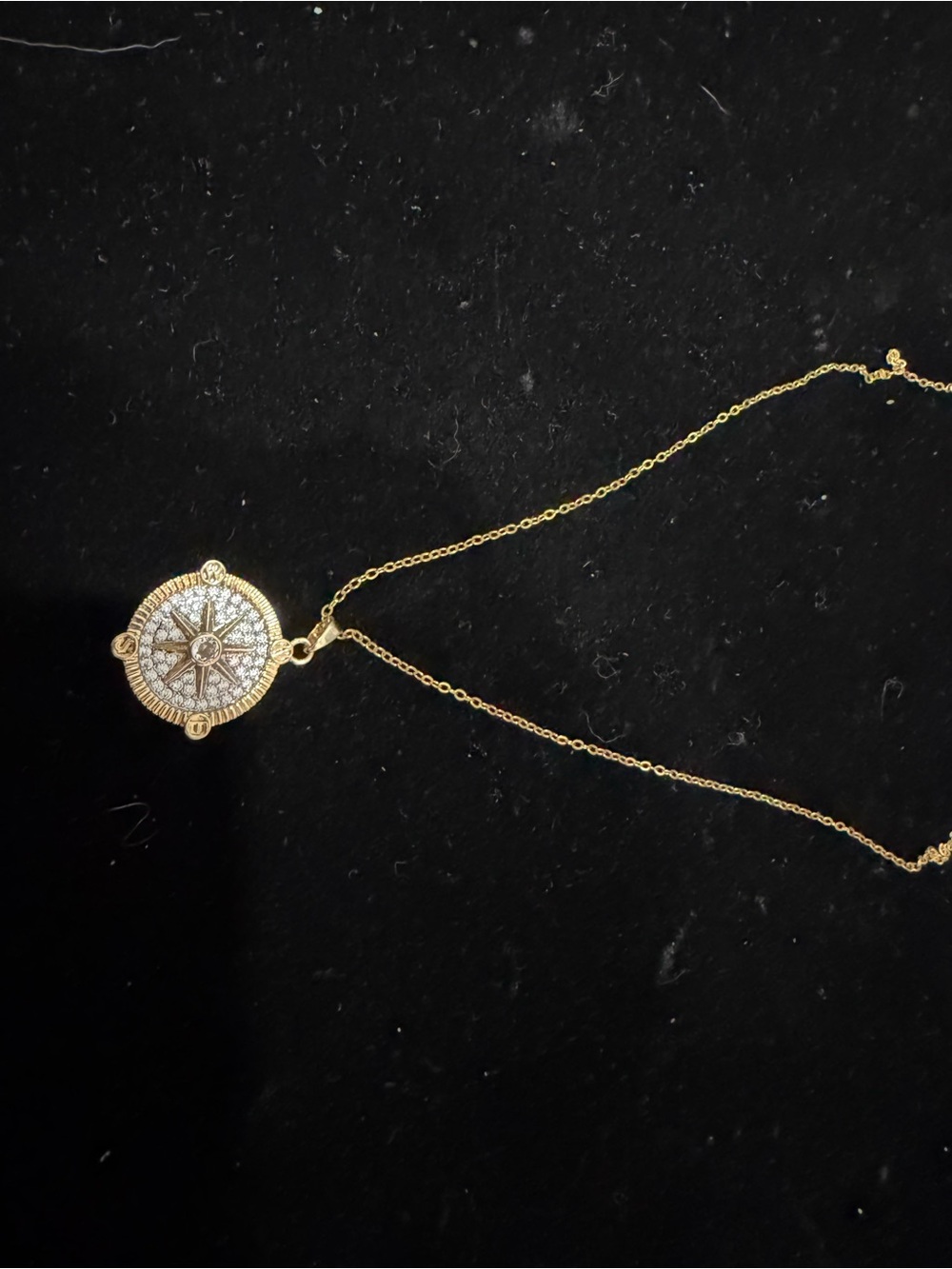 Gold Compass Pendant Necklace with Crystal Accents sku13